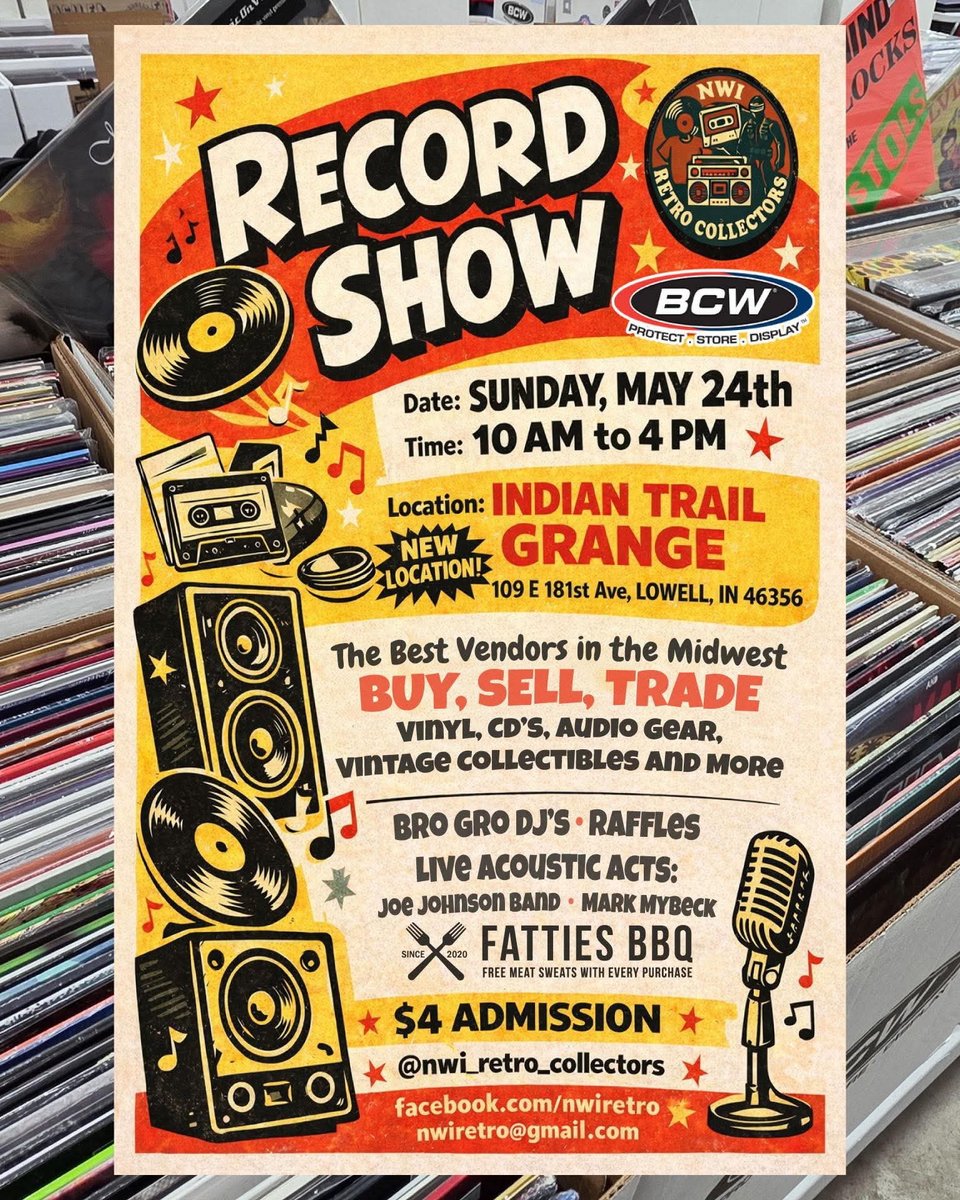 VinylRecordShow's tweet photo. Lowell, IN Sunday May 24th new location for Midwest Vinyl Record Show 10am to 4pm just $4 admission &amp; BCW will be present go get your supplies at the show https://t.co/8iV9Q1yTjU