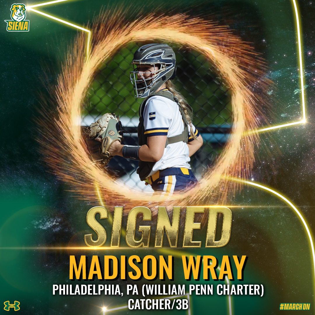 Siena_Softball's tweet photo. ✍️ SIGNED! 

We're pleased to announce the signing of @maddiewray26, a multi-year team captain and five-year varsity starter out of William Penn Charter 👏

#MarchOn x #SienaSaints https://t.co/jRIMddJorO