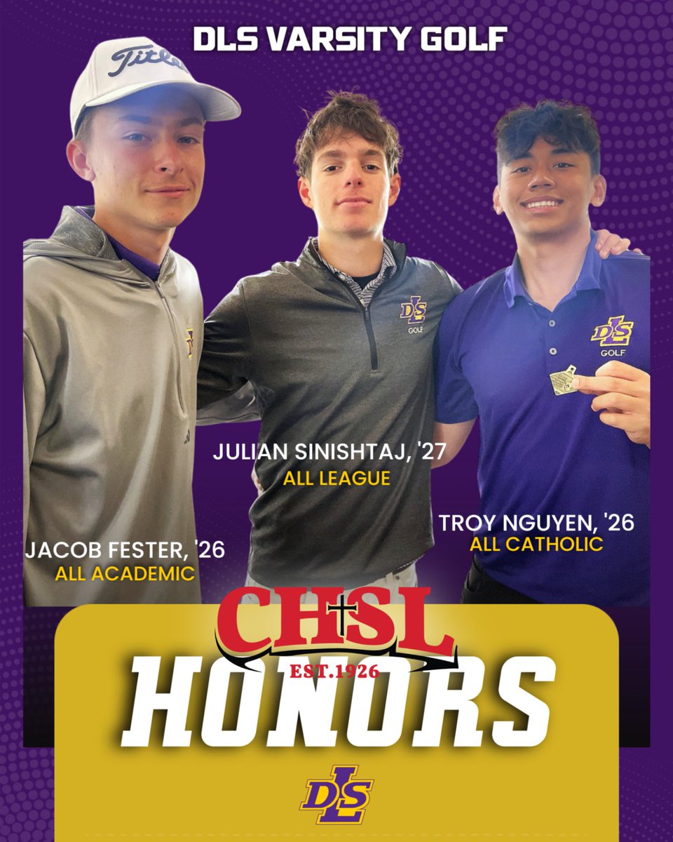 DLSPilots's tweet photo. Congratulations to those on De La Salle Varsity Golf who earned Catholic League honors!

• Jacob Fester, '26: All Academic 
• Julian Sinishtaj, '27: All-League 
• Troy Nguyen, '26: All-Catholic

#PilotPride https://t.co/6xS1M7Yr0A