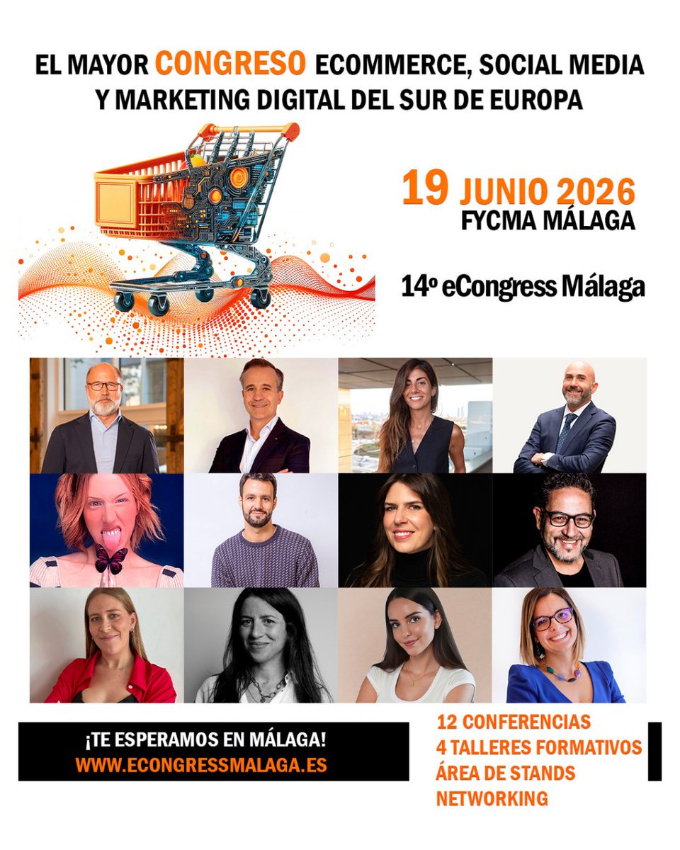 Fycma's tweet photo. La 14ª edición de @eCongressMalaga volverá a reunir en #FYCMA a profesionales y empresas vinculadas al ecommerce, el marketing digital, las redes sociales y la inteligencia artificial 🛒

📅 19 de junio en FYCMA
🎟️ Últimas entradas con precio reducido disponibles en https://t.co/oYfhHEf5hs

#eCongress #Ecommerce #Málaga