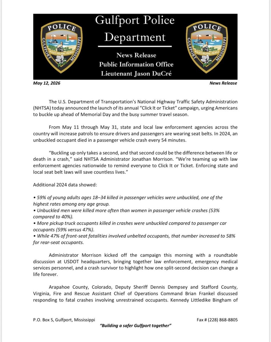 Gulfport Police Dept tweet media