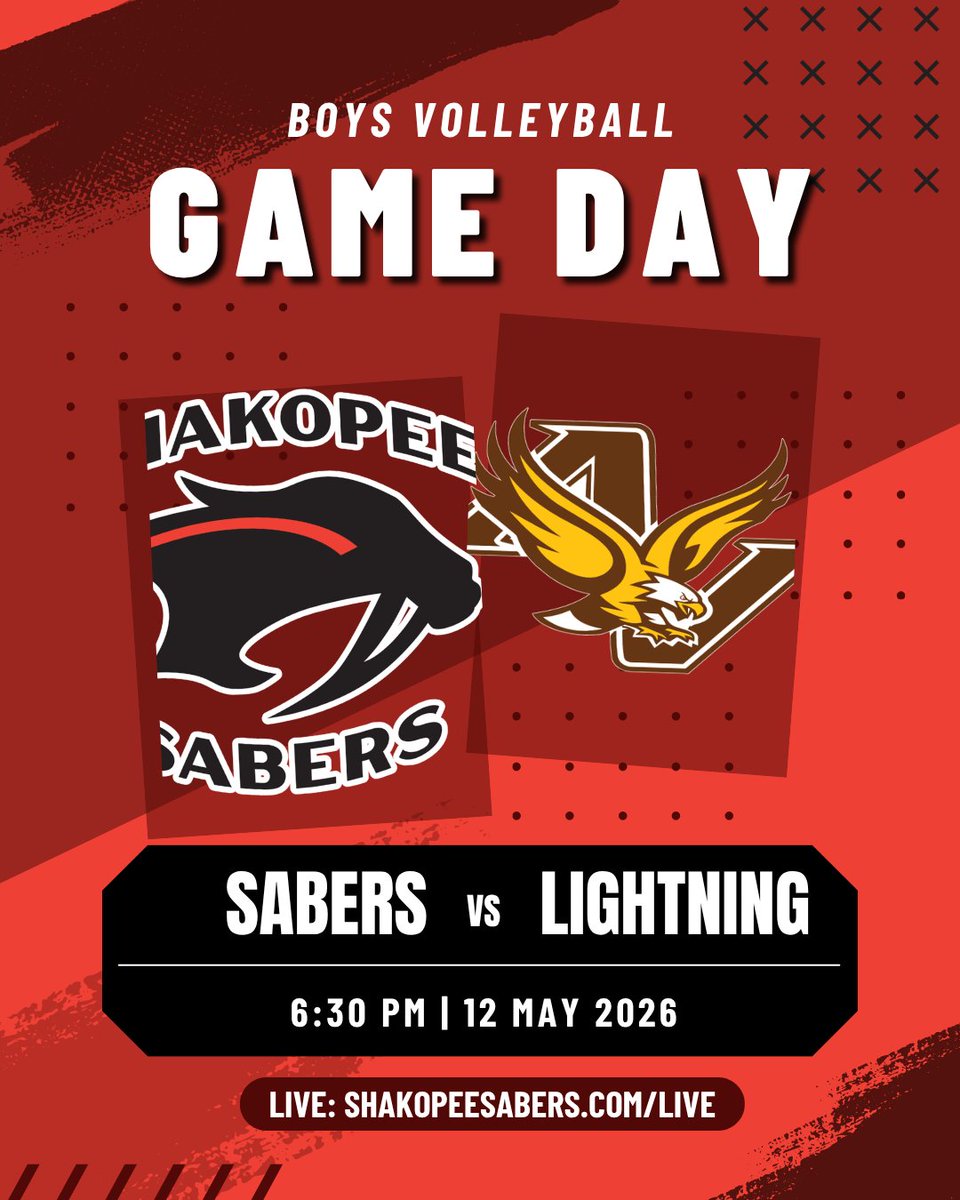 SabersLive's tweet photo. Game time at 6:30 PM 🏐 @Shakoboysvb vs Eagles. Catch it live: https://t.co/NV3DBhxldZ

#ShakopeeSabers #MNHighSchool #Volleyball https://t.co/1WV3DsP1Vd