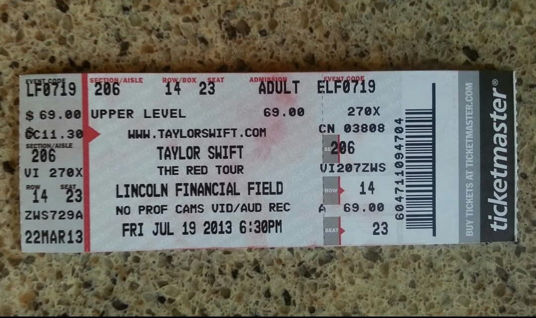 SwiftLikeTayler's tweet photo. So this memory popped up from 13 years ago. #taylorswift #REDtour the good ole days of cheap concerts and paper tickets! https://t.co/2LHWZu44c7