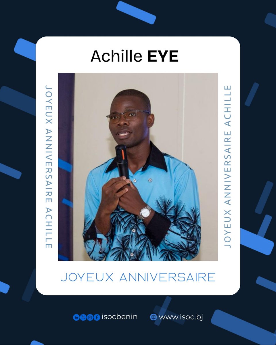 isocbenin's tweet photo. 𝐉𝐨𝐲𝐞𝐮𝐱 𝐀𝐧𝐧𝐢𝐯𝐞𝐫𝐬𝐚𝐢𝐫𝐞 𝐌. 𝐀𝐜𝐡𝐢𝐥𝐥𝐞 𝐄𝐘𝐄 !

En ce jour spécial, toute la famille ISOC Bénin s'arrête pour célébrer celui qui, chaque jour, conseille, guide et élève notre communauté numérique avec passion et expertises 

#isocbenin https://t.co/9YBoJOQvj5
