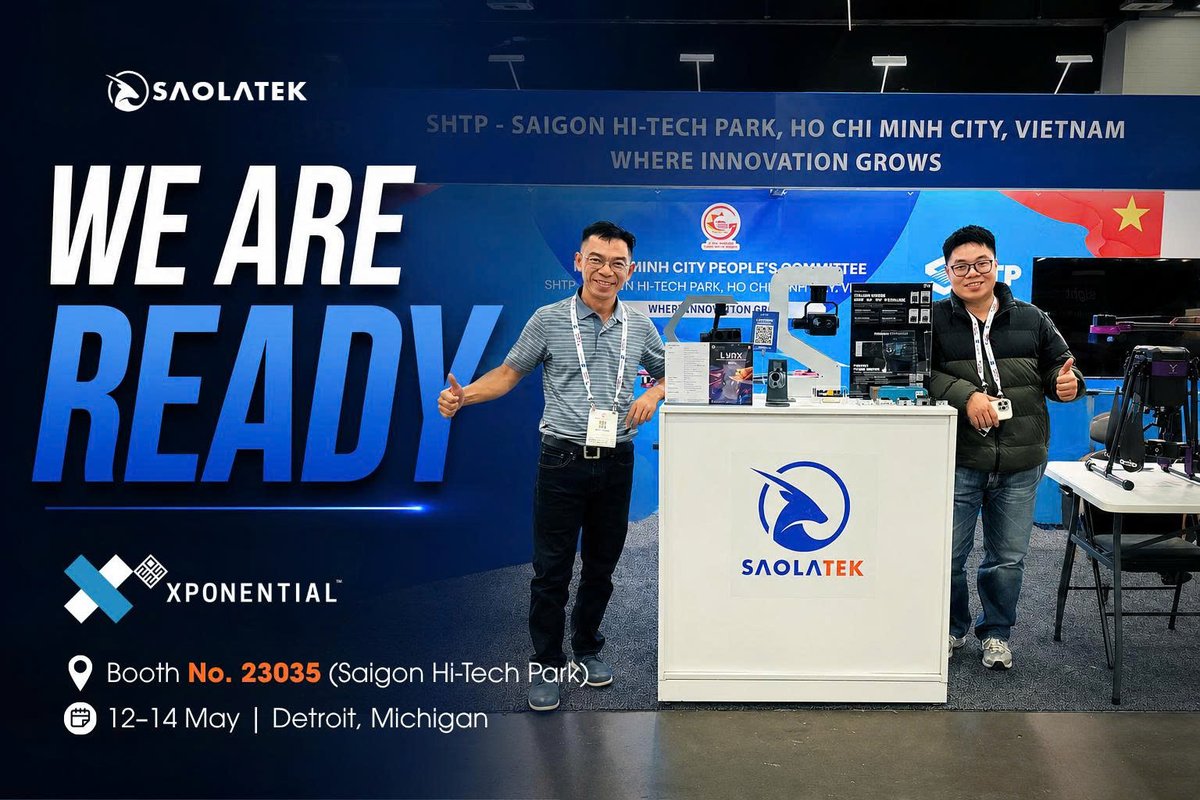 saolatek's tweet photo. WE ARE READY! SAOLATEK OFFICIALLY KICKS OFF AT XPONENTIAL 2026
📍Booth: No. 23035 (Saigon Hi-Tech Park)  
🗒️Date: May 12 - 14, 2026 | Detroit, Michigan 
#Saolatek #XPONENTIAL2026 #AUVSI #UAV
@XPONENTIALshow https://t.co/SjvUSG6ixq