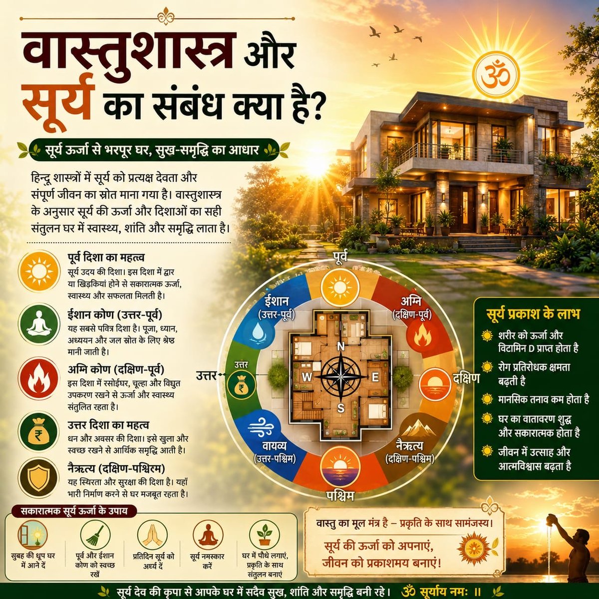 यह केवल मान्यता नहीं, बल्कि प्रकृति और ऊर्जा का विज्ञान है। 🌞
वास्तुशास्त्र के अनुसार सूर्य की सकारात्मक किरणें घर में स्वास्थ्य, शांति और समृद्धि लाती हैं। पूर्व दिशा, ईशान कोण और सूर्य ऊर्जा का सही संतुलन जीवन को सुखमय बनाता है। azaadbharat.org/?p=14483
#VastuShastra