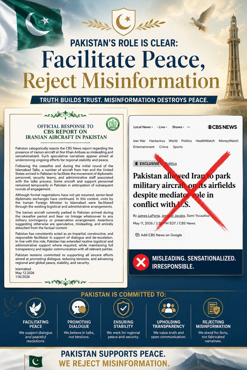 Facts cannot be replaced by false propaganda. During the US-Iran talks, Pakistan maintained a responsible and balanced diplomatic approach at every stage. #NationStandsWithCDF
#NationSupportsCDF