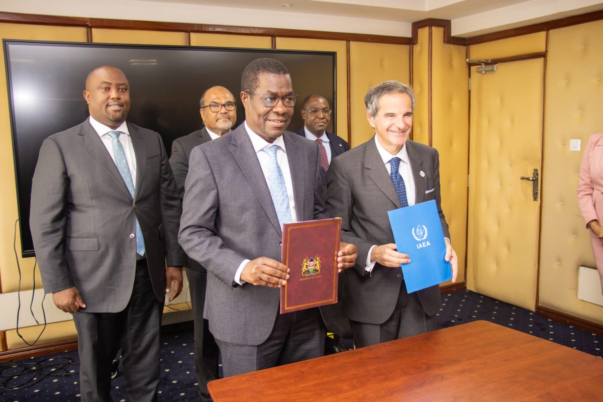 nuclearkenya's tweet photo. A significant milestone for Kenya's energy future! 🇰🇪⚡️

Today, the Cabinet Secretary for Energy and Petroleum, Hon. Opiyo Wandayi, @OpiyoWandayi officially signed a landmark MoU with @iaeaorg Director General @rafaelmgrossi to integrate nuclear energy into our national grid. https://t.co/EvfF4zGpyB