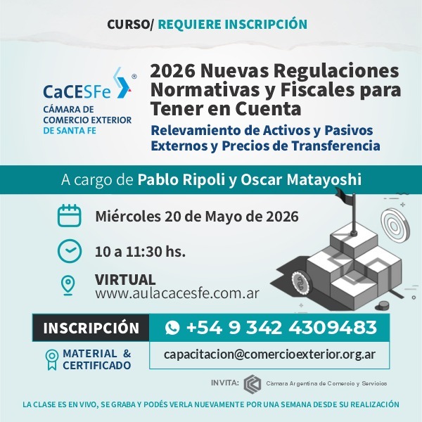 INFOCOMEXSA's tweet photo. 👨🏻‍🏫 Curso 20-MAY a las 10hs: Estaremos brindando, con mi socio Cr. Ripoli 
📌 2026 Nuevas Regulaciones Normativas y Fiscales para Tener en Cuenta (Relevamiento de Activos y Pasivos Externos y Precios de Transferencia) 
https://t.co/cp7hFFf6Ga

@camara_exterior @CaCExRos @CaCESFe @AgenciaProCba @ccipuertoiguazu @CCIRRRafaela @ComercioSalta @Ccens_SantaFe @camecomex
@CamaradelMani @CaCECba @CAMEecoregional @redcame @redadimra @ADIMRAjoven

#economía #finanzas #tesoreria #comercioexterior #exportaciones #importaciones #AperturaDolarMayorista #DolarMayorista #DolarDeExportaciónMayorista #DolarDeImportaciónMayorista #DólarDivisaParaComex #BrechaCambiaria #importadores #exportadores #pymes #MULC #pymesargentinas #empresasargentinas #riesgopais #dolarizacion #DolarAgro #cepo #MUCL #ComercioInternacional #empresas #DolarOficial #DolarDivisa #VolatilidadCambiaria