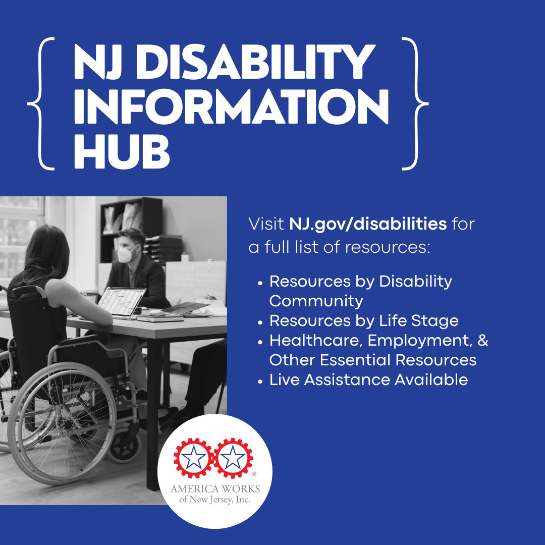 AmericaWorksNJ's tweet photo. New Jerseyans with disabilities, their families, caregivers, &amp; advocates can access services and resources through the Disability Information Hub. This one-stop shop connects you with nearly 200 programs and support services to help you thrive.
Visit at https://t.co/ZwjmryQgtm 💻 https://t.co/6dkZ95DGDk