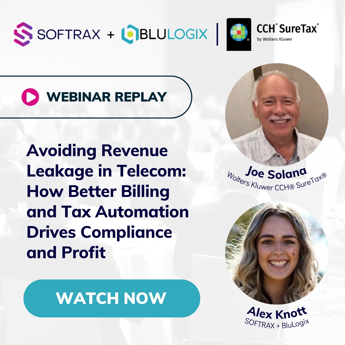 SoftraxCorp's tweet photo. In 2026, telecom leakage is driven by hidden gaps in tax, mediation, and integrations.

Join us tomorrow at 12 PM ET / 9 AM PT for a free webinar with SOFTRAX + BluLogix and Wolters Kluwer CCH® SureTax®.

https://t.co/jszBp7Q317 

#Telecom #UCaaS #CCaaS #RevenueLeakage https://t.co/6XsGxGAk26