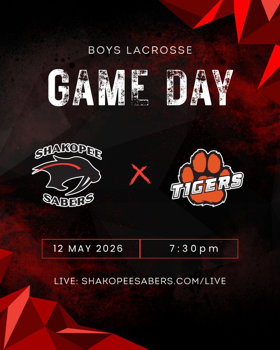 SabersLive's tweet photo. Tonight at 7:30 PM 🥍 @ShakopeeBlax vs @FHSTigersLax. Watch it live: https://t.co/NV3DBhxldZ

#ShakopeeSabers #MNHighSchool #BoysLacrosse https://t.co/bosP53mFOn
