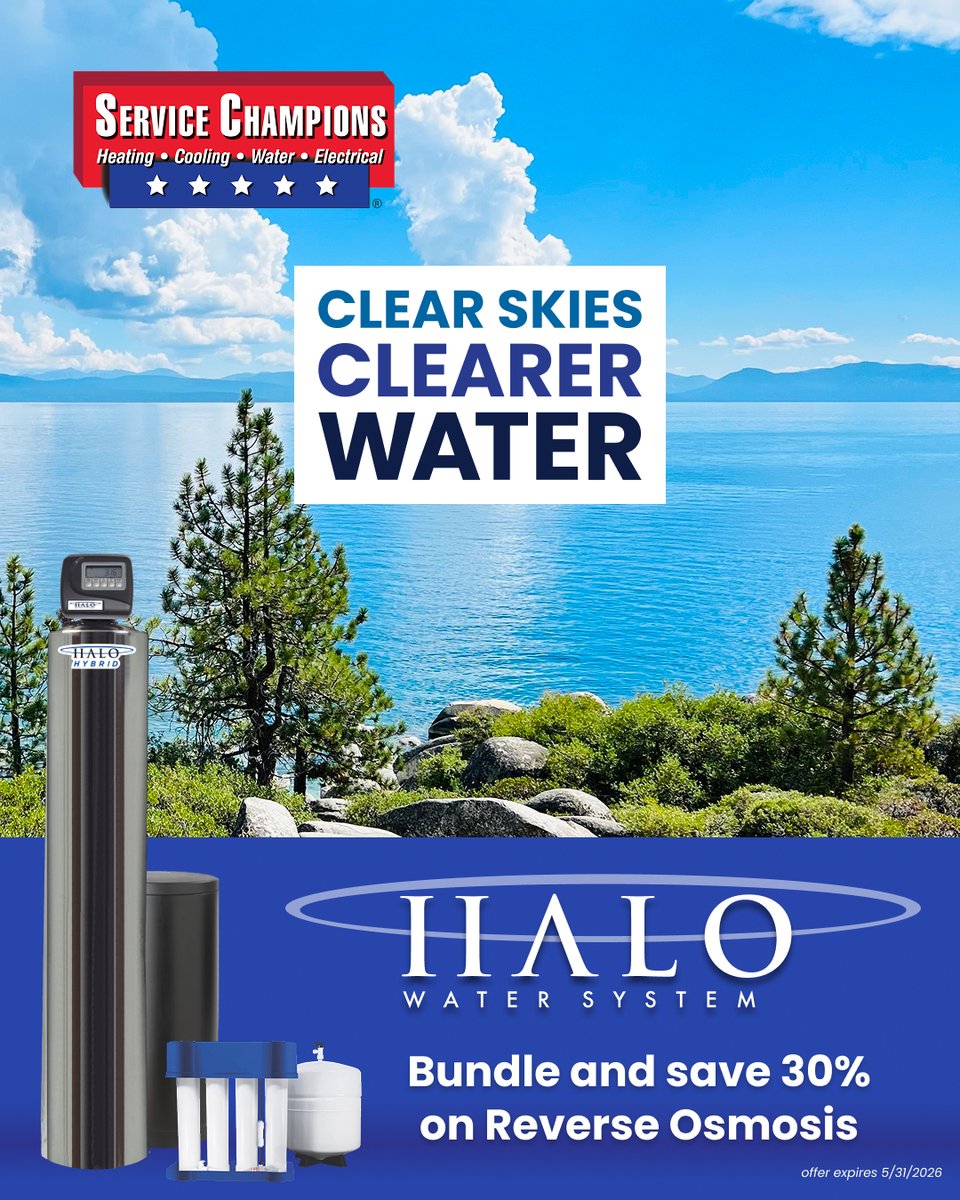 ServiceChampsN's tweet photo. Better water, better life. Say goodbye to impurities and hello to pure refreshment with our water filtration equipment bundle special. 

Call 800-5-CHAMPS to learn more today. Hurry - this limited-time offer expires 5/31/26.

#WaterFiltration #ServiceChampionsNorCal https://t.co/kj9m77uADa