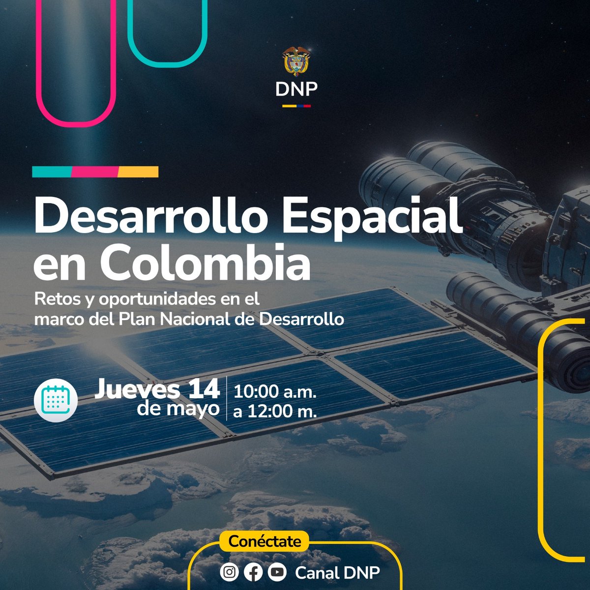 nspacesco's tweet photo. El @DNP_Colombia - Dirección de Desarrollo Digital (DNP-DDD), está trabajando muy diligentemente en el proceso de formulación de la futura Política Espacial Nacional

Todos invitados a este importante evento, transmisión por

https://t.co/YmnwSORiR8 https://t.co/oWzYbDXgbl