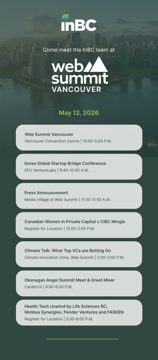InBCInvestment's tweet photo. Day 2 of @WebSummit &amp; we've already met so many founders &amp; investors.

We'll be at the Korea Global Startup Bridge Conference today sharing more on why the world should look to B.C.

We'll also be announcing some news ;)

Later, find us on a panel at the Climate Innovation Zone. https://t.co/sltsnluK4L