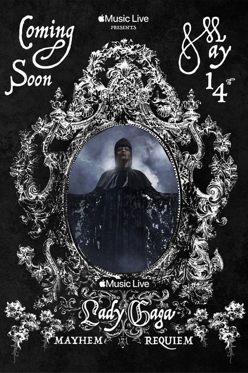 RDTLadyGaga's tweet photo. Poster oficial do MAYHEM Requiem. 🖤

O especial será lançado na próxima quinta-feira (14) às 23h59, horário de Brasília. https://t.co/H9cmbaCMqd