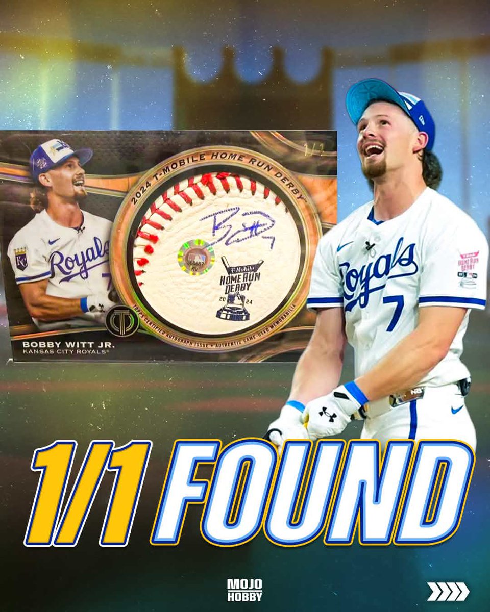 mojosportsllc's tweet photo. The 1/1 Bobby Witt Jr. Tribute Baseball is officially off the board! โพ๏ธ๐
Featuring a signed, game-used relic from the 2024 Home Run Derby. This is easily one of the biggest hits of the year.
#MLB #Topps #Memorabilia #BigPulls #MojoHobby https://t.co/9J2e99uFn1