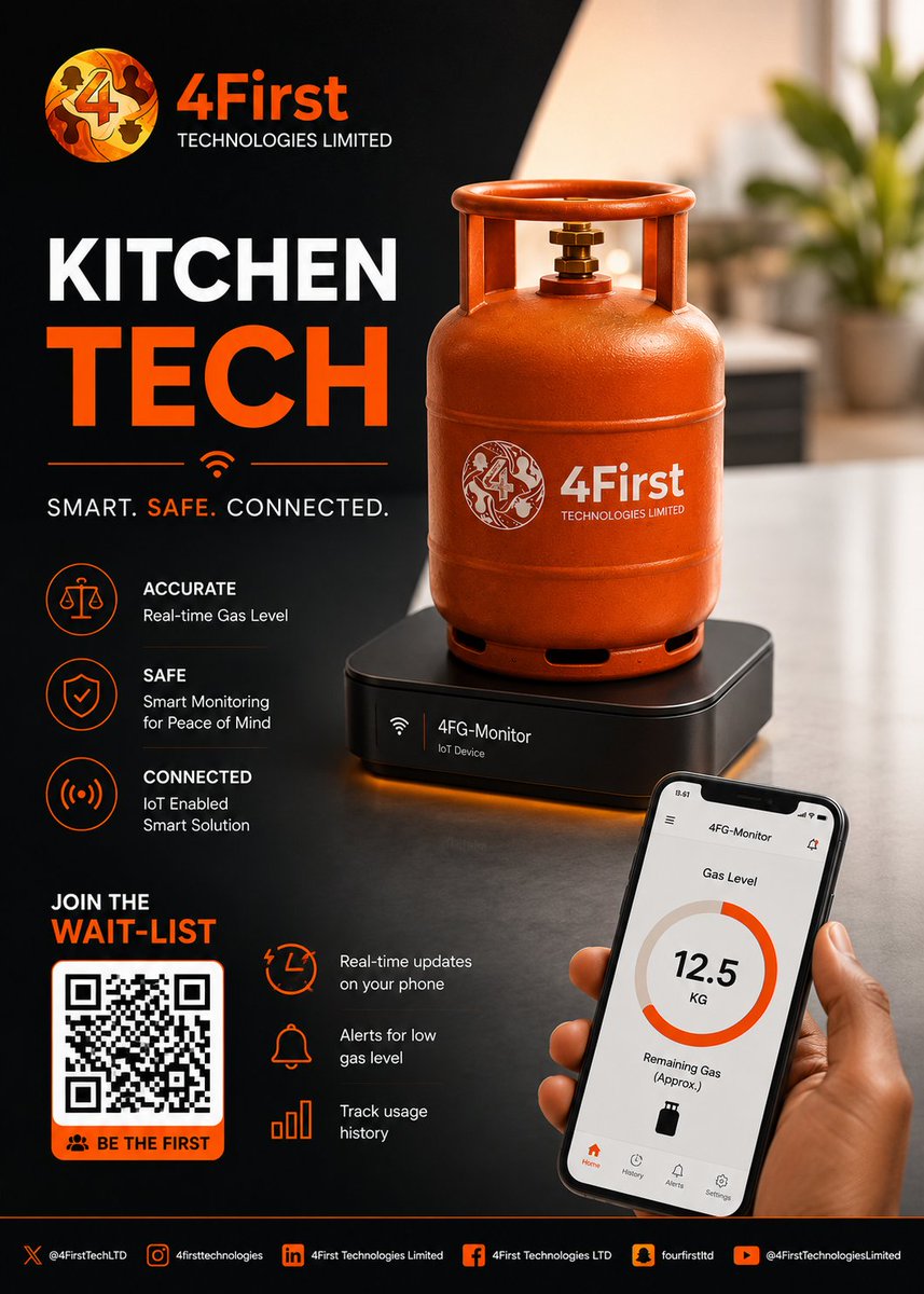 4FirstTechLTD's tweet photo. @Hope_Uzodimma1 @OfficialAPCNg @officialABAT @ProgressivePGF @GovtOfImoState Introducing 4FG-Monitor.
IoT smart solution designed for real-time gas &amp; oxygen cylinder monitoring in real time.

Join our wait-list: …https://t.co/fYoLkJT3wR

#4FirstTechnologies #IoT #KitchenTech #HealthTech #Innovation #SmartHomes #GasMonitoring #NigeriaTech https://t.co/1riwqpoZUE