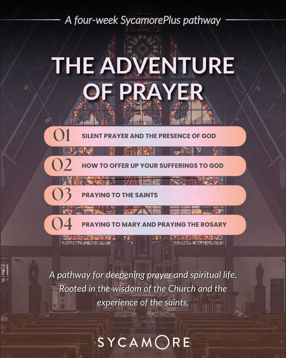 SycamoreSeek's tweet photo. Silence. Suffering. The saints. The Rosary.

The Adventure of Prayer is a four-session journey through different forms of prayer, helping people discover a deeper relationship with God.

Available now on SycamorePlus.

🎥 https://t.co/mQ3WYNJEDE https://t.co/i3xnfduvyv