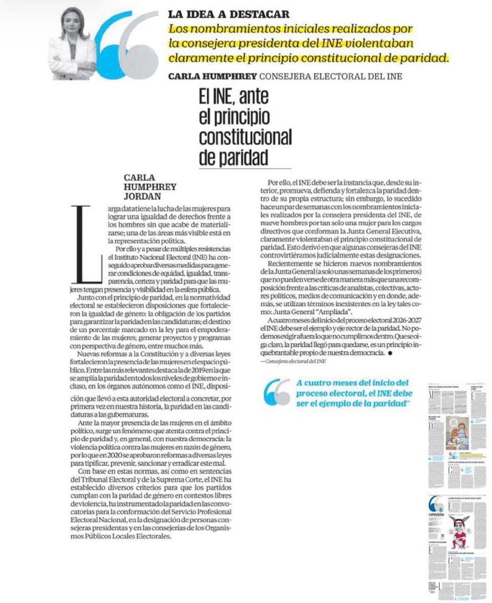 C_Humphrey_J's tweet photo. #MartesDeOpinión. Comparto mi #ArtículoSemanal
El INE ante el principio constitucional de paridad
https://t.co/XrjoAzaCRs vía @El_Universal_Mx y @Univ_Opinion
#ParidadDeGénero
#IgualdadDeDerechos
#ParidadEnTodo
#ElINEdebeSerEjemplo
#INEMéxico https://t.co/Cbjt1828nv