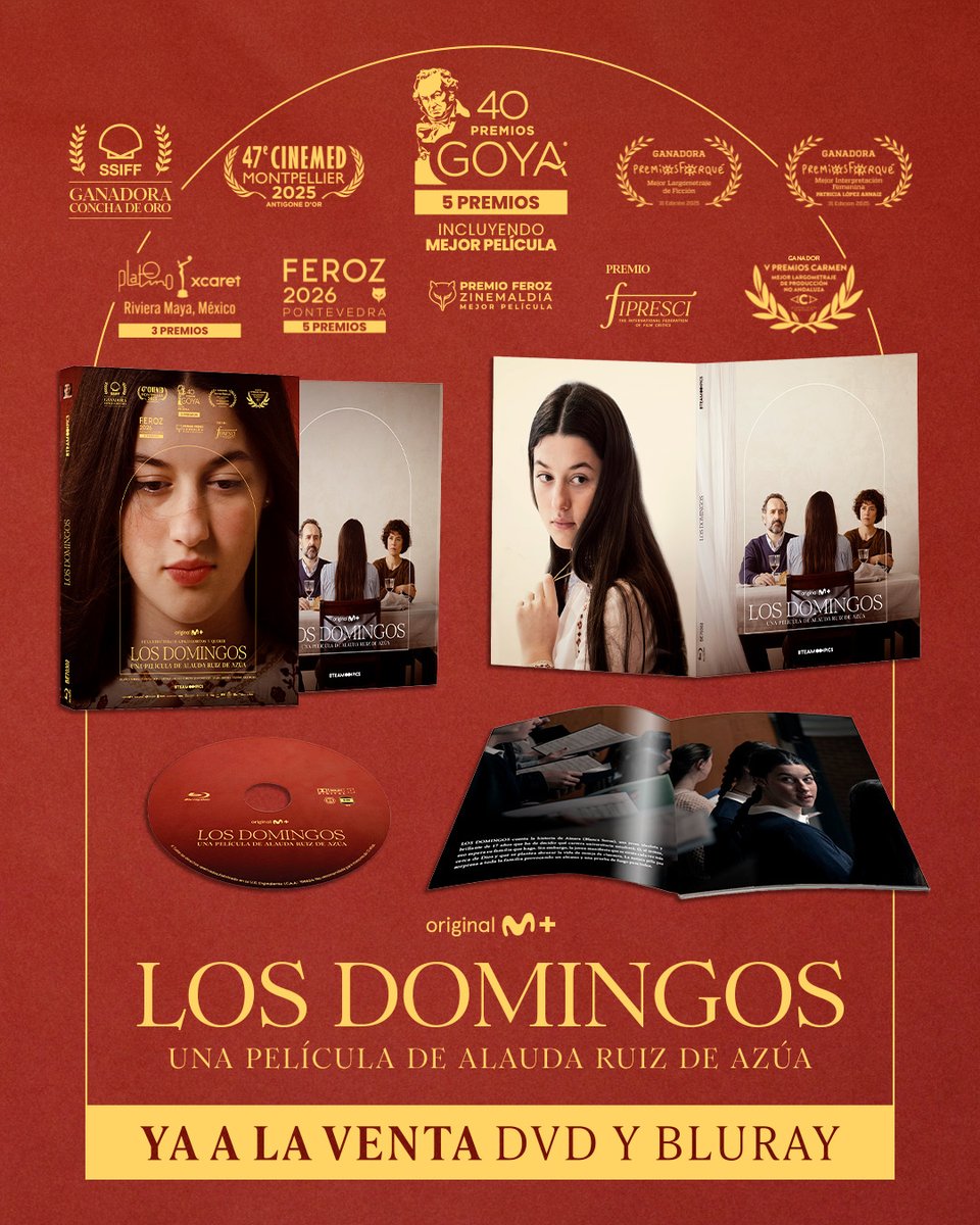 BTeamPictures's tweet photo. 🎬 "Los Domingos", de @AlaudaRuiz , ya disponible en DVD y Blu-ray.

🏆 Ganadora de la Concha de Oro en San Sebastián y de 5 Premios Goya, incluyendo Mejor Película, Los Domingos se ha convertido en una de las películas más aclamadas del año.

💿 Hazte con esta edición especial y disfruta del cine que deja huella, ahora en casa.
.
.
.
.
.
@ColoseProducci1 @buenapintamedia @ContactaSayaka @encantafilms 

#LosDomingos #AlaudaRuizDeAzúa #CineEspañol #DVD #Bluray #PremiosGoya #MovistarPlus #Películas