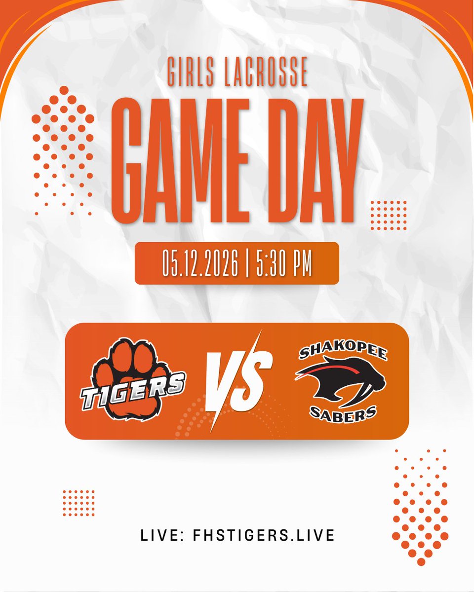 FHSTigersLive's tweet photo. Opening match at 5:30 PM 🥍 @FarmingtonGLAX vs @ShakopeeGLax. Watch live: https://t.co/E2ZPX0WIj5

#FarmingtonTigers #MNHighSchool #GirlsLacrosse https://t.co/rQxhhHHubf