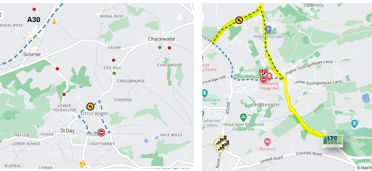 LTC_Group87's tweet photo. Important Notice 

Travelling to our Cornwall Training Centre from the A30, Redruth, or Chacewater areas? There is currently a diversion in place due to emergency roadworks. Please follow the posted diversion signs.

#educatingtheindustry #cornwall #roadworks https://t.co/KUaZN7NAEB