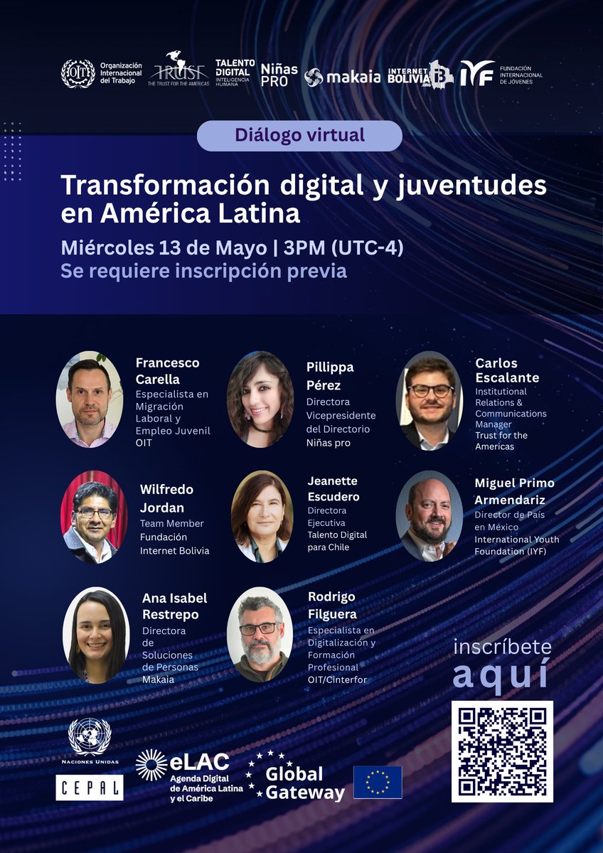 OITAmericas's tweet photo. Mañana miércoles 13 de mayo: diálogo “Transformación digital y juventudes en América Latina”, organizado por @cepal_onu.

Con Francesco Carella, de @OITAmericas, y Rodrigo Filguera, de @OITCinterfor.

🕒 🇲🇽🇨🇷13:00 | 🇵🇪14:00 | 🇨🇱15:00 | 🇦🇷16:00
Registro 🔗 https://t.co/V6r1LodHI9 https://t.co/u1EkHPu1Pw