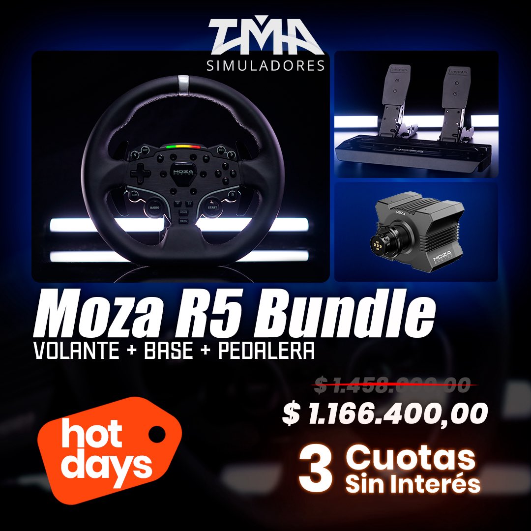 TMASIMULADORES's tweet photo. ¡Aprovechá esta semana de Hot Days! 🔥

MOZA R5 BUNDLE
Volante + Base + Pedalera

✅ Listo para usar y preparado para quienes buscan dar un salto en su experiencia de manejo

👉 3 Cuotas Sin Interés

📦 https://t.co/RR8eWl7gj5 https://t.co/JFWl5rYRaL