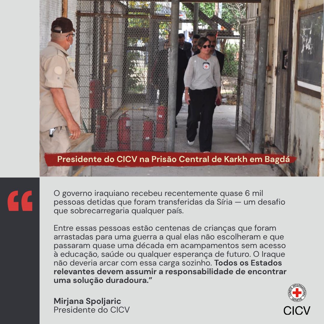 CICV_pt's tweet photo. 📍Iraque | Durante sua última visita ao país, Mirjana Spoljaric, presidente do CICV,  visitou a Prisão Central de Karkh, em Bagdá, onde damos suporte a pessoas privadas de liberdade para o restabelecimento do contato com seus familiares. 👉 https://t.co/DiAs7NUUpb https://t.co/EEUOPKgKJp