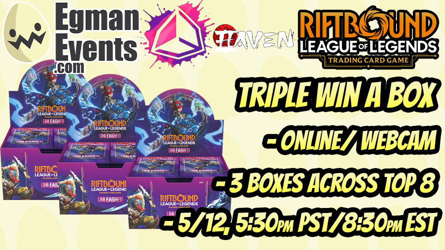 The_Egman's tweet photo. Registration: https://t.co/XLFpcgtidJ

TONIGHT is our first Riftbound Unleashed Event! 3 Boxes across top 8! 

Check out the link above for more information! https://t.co/1YtDccxdDX
