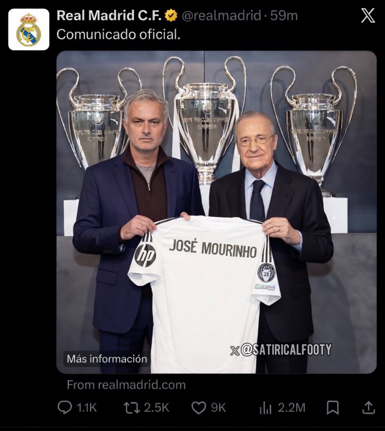 UtopicPosts's tweet photo. Real Madrid accidentally announced Jose Mourinho as a manager then instantly deleted it. https://t.co/FIq1BB78AM