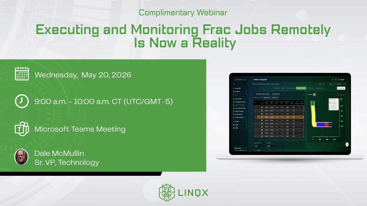 LinqxSolutions's tweet photo. Remote frac execution is no longer a concept. See how FracPro Live+ enables live monitoring, faster analysis, and real-time collaboration from anywhere.

📅 May 20 | 9:00 AM

Register: https://t.co/Y73EssNtvv

#FracProLive #HydraulicFracturing #OilAndGas #FracOperations #LINQX https://t.co/XTLC3a11HD