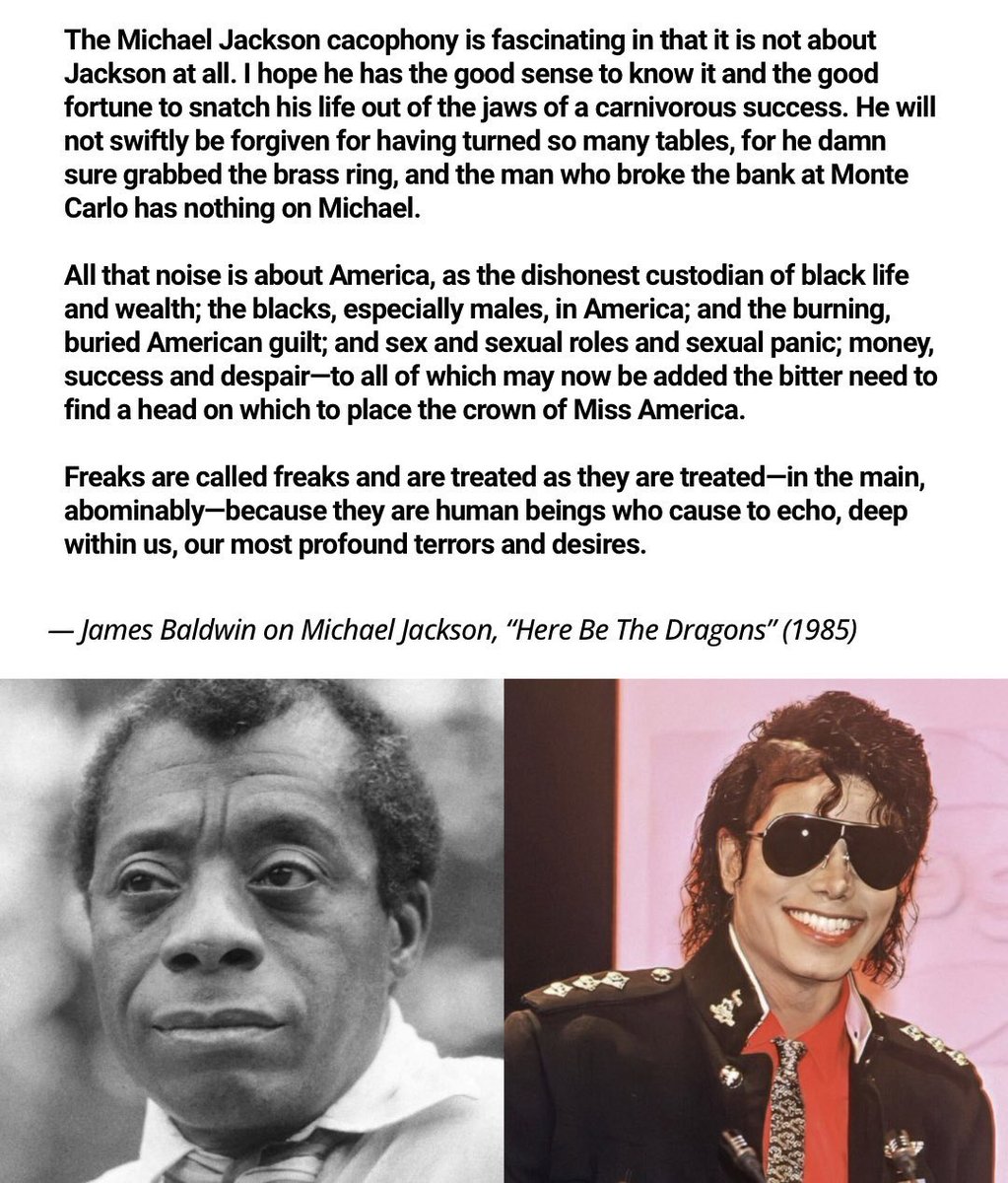 theplacehotelly's tweet photo. James Baldwin wrote about Michael Jackson in his essay ‘Here Be The Dragons’, 1985. https://t.co/7ubAN1aBCo
