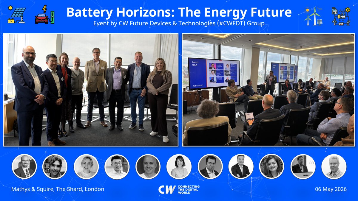 zahidtg's tweet photo. A huge thank you to everyone who made 'Battery Horizons: The Energy Future' such a successful CW FDT SIG event. It was a full afternoon of insightful talks, thoughtful discussion an...

https://t.co/20MnG2dVCr

#3G4G5G #CWFDT #FutureDevices #FutureTechnologies #BatteryTechnology https://t.co/KVWChBX4jE