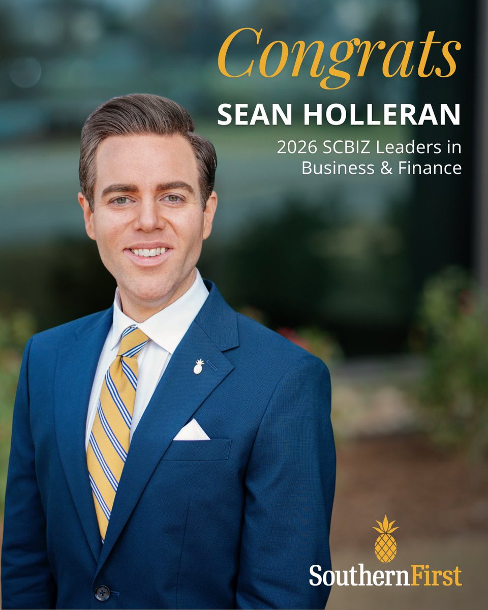 SouthernFirst's tweet photo. Congratulations to Charleston Team Leader and Vice President, Sean Holleran, on being named a 2026 SCBIZ Leaders in Business &amp; Finance Honoree and to Board Member, Jennie Cluverius, on being named a 2026 SCBIZ Leaders in Law Honoree! https://t.co/dLvpNzTAJc