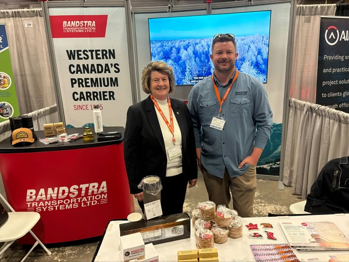 SharonMLA's tweet photo. Bandstra Transportation Systems Ltd. is a long standing local company that has been serving Western Canada since 1955.  Their presence at Minerals North showcased their support for the resource industry.  Bandstra's service also extends to delivering groceries and goods throughout the Northwest and beyond.