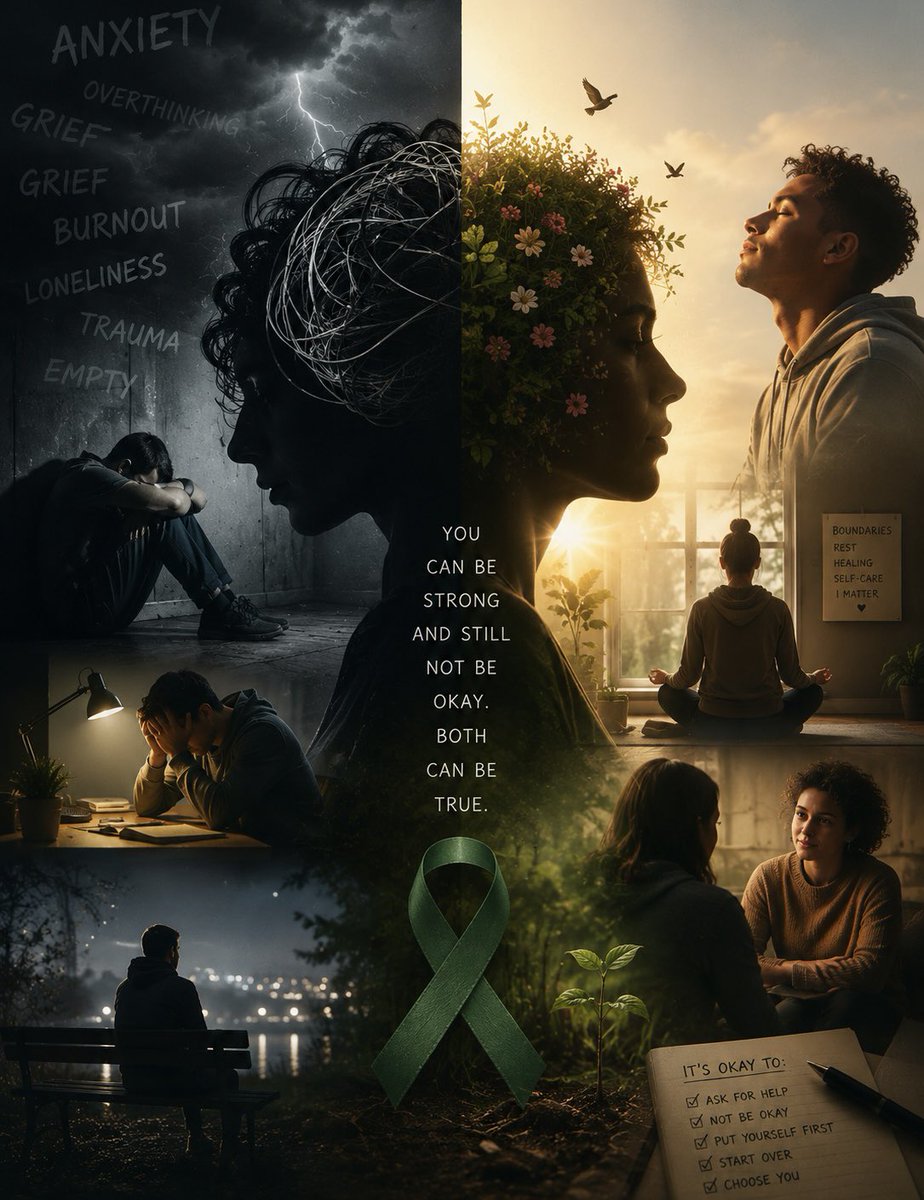 MisEdOfJoy's tweet photo. People don’t always recognize mental exhaustion because it doesn’t leave visible bruises. Some people are fighting silent battles while still showing up every day smiling. Be gentle with people. Be gentle with yourself too. 🫶🏾💚 #MentalHealthAwarenessMonth  #Healing #BeKind https://t.co/24vi6ahLUv
