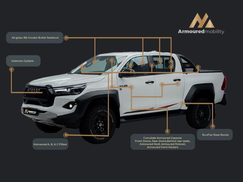 BoitumeloCaleb's tweet photo. R2 299 900
2026 Toyota Hilux 2.8GD-6 Double Cab 4x4 GR-Sport
B6 Discreet Premium Armoured  
2.8L Turbo Diesel engine 
165kW & 550Nm of torque 
Warranty available 
B6 graded ballistic glass, armoured A,B and C pillars, armoured roof, armoured firewall, armoured front fenders, run-flat steel band tyres and push-to-talk intercom system. Premium weight-saving ballistic steel and glass. 
2 year warranty on workmanship. 
3 year warranty on ballistic glass