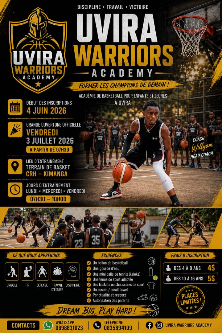 AliceAbwe's tweet photo. 🏀 Chak grand champion commence par 1 premier entraînement.
Offrons à nos enfants et jeunes un cadre sain pour apprendre la discipline, le travail d’équipe et la confiance en soi à travers le basketball.
📍 Uvira Warriors Academy
Forme les champions de demain  💪🔥#partageons svp https://t.co/a9FmPrKfo2