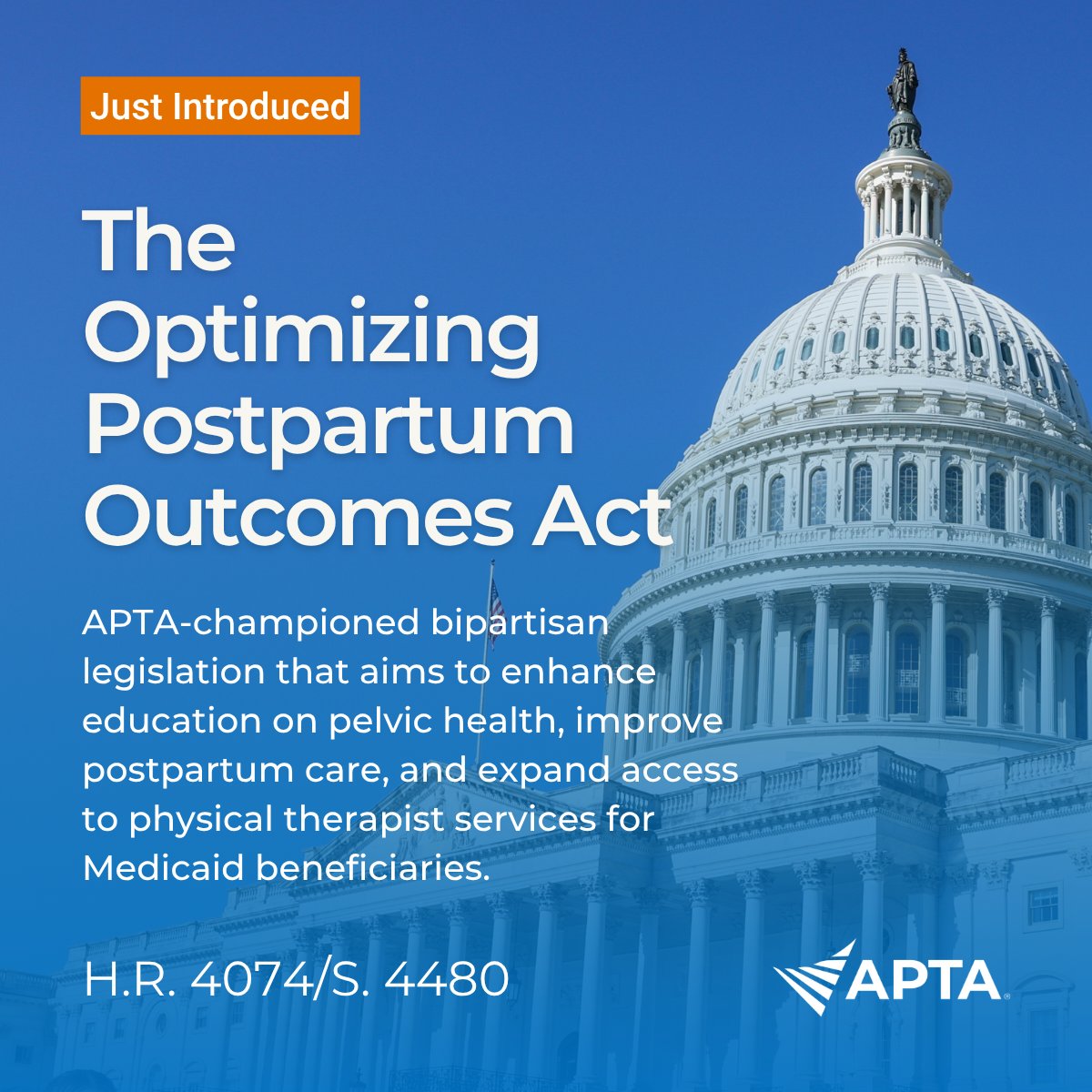 APTA_official's tweet photo. Bipartisan companion legislation, the Optimizing Postpartum Outcomes Act, has just been introduced in the U.S. Senate!

Thank you, @SenDanSullivan and @SenLBR, for your leadership in expanding access to pelvic health physical therapy for postpartum care. https://t.co/eGnXI2ILUA