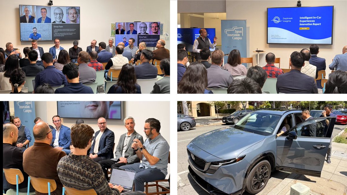 DaybreakInsight's tweet photo. Great discussions last week at our latest Discover Tomorrow innovation briefing alongside our partners Mazda and Koito at the Japan Innovation Campus in Palo Alto. The session explored how AI and intelligent digital technologies are reshaping the in-car experience. Thanks to all of our panelists and attendees for the thoughtful discussion.

Learn more about Discover Tomorrow and stay updated on future events: https://t.co/HQFKrS759k