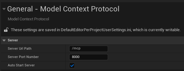 rarihoma's tweet photo. Unreal MCP、以下のどちらかをしないと Server が起動してくれないので注意。
・『EditorPreferences』→『General』→『Model Context Protocol』→『Auto Start Server』をオンにして Editor を起動する
・コンソールコマンド "ModelContextProtocol.StartServer" を実行する
#UEStudy #UE5Study https://t.co/Q5c989usl7