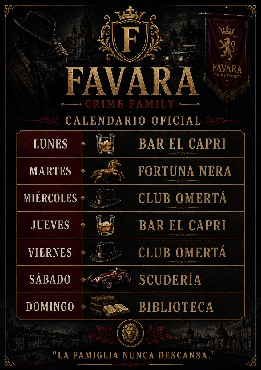 FamigliaFavara's tweet photo. La Famiglia Favara continúa activa durante toda la semana con distintas actividades y encuentros para la comunidad del mundillo.

Programen sus horarios.
Las puertas estarán abiertas. 🔥🍷 https://t.co/GM4uLxSGYg