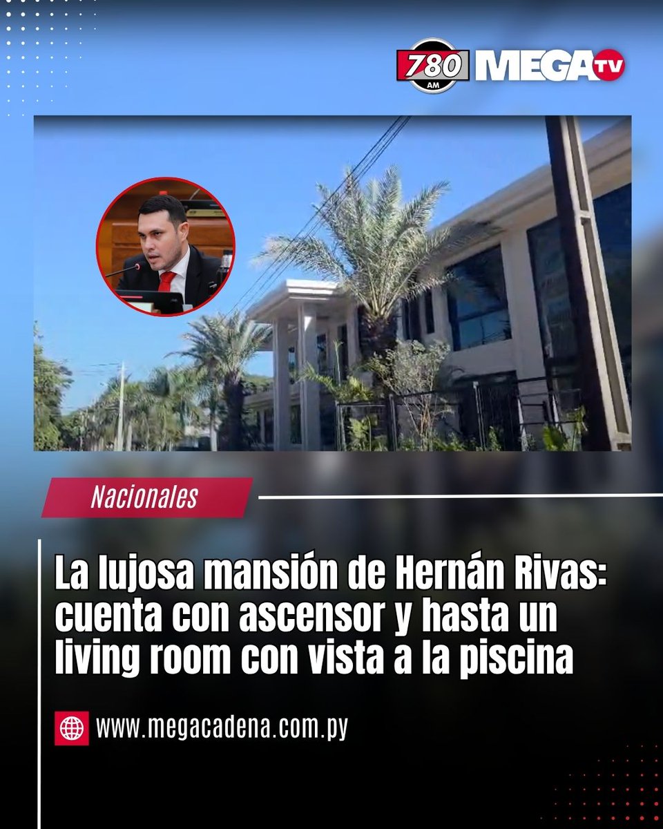 LA LUJOSA MANSIÓN DE HERNÁN RIVAS: CUENTA CON ASCENSOR Y HASTA LIVING ROOM CON VISTA A LA PISCINA |

🏠 La mansión de Hernán David Rivas Román se ubica en el exclusivo condominio Plaza Los Mangos, en la ciudad de Lambaré, y tendría un valor cercano al millón de dólares.

📍La