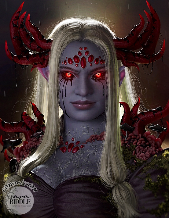 SaraBiddleArt's tweet photo. Excited to share this new art! 🍄

Painted commission of @jmaeq09's character, Gwenni (corrupted version) 👁️👁️ https://t.co/hI3W9ViJZy