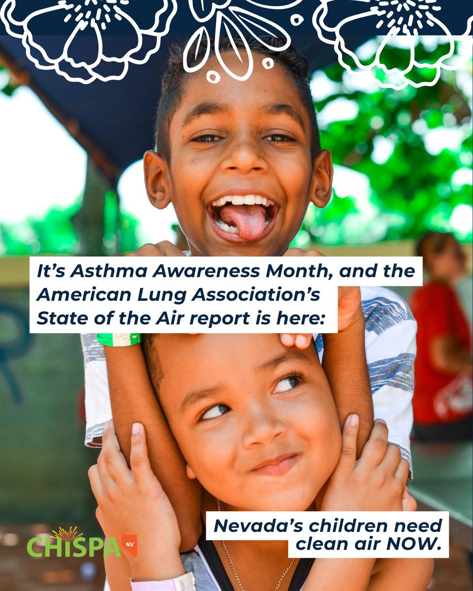 Chispa_NV's tweet photo. May is #AsthmaAwarenessMonth, and the @LungAssociation has launched the 27th annual State of the Air report. 🫁 

Join us in telling the #EPA to prioritize #CleanEnergy for Nevada’s children: https://t.co/vgkTKUlOqQ  

Full report:  https://t.co/NKFyLpe2SF  

#StateOfTheAir https://t.co/0o7ykR6J3w