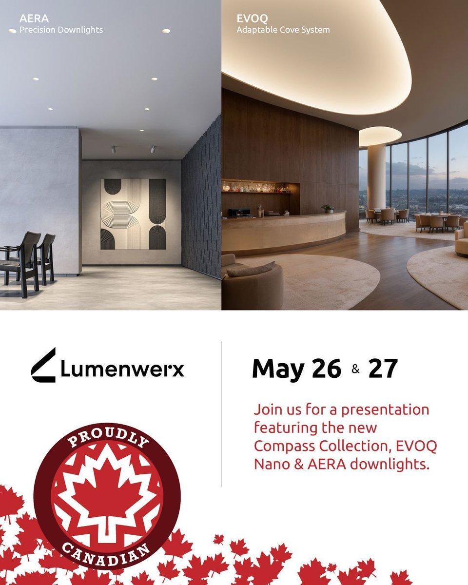 light_resource's tweet photo. Join us on May 26 &amp; 27 for a presentation featuring the new Compass Collection, EVOQ Nano &amp; AERA downlights by Lumenwerx

#lightingdesign #lighting #architecturallighting #downlights #covelighting #decorativewalllighting #pathlighting #commerciallighting #lightinginspiration https://t.co/BL1vQNB9Dy
