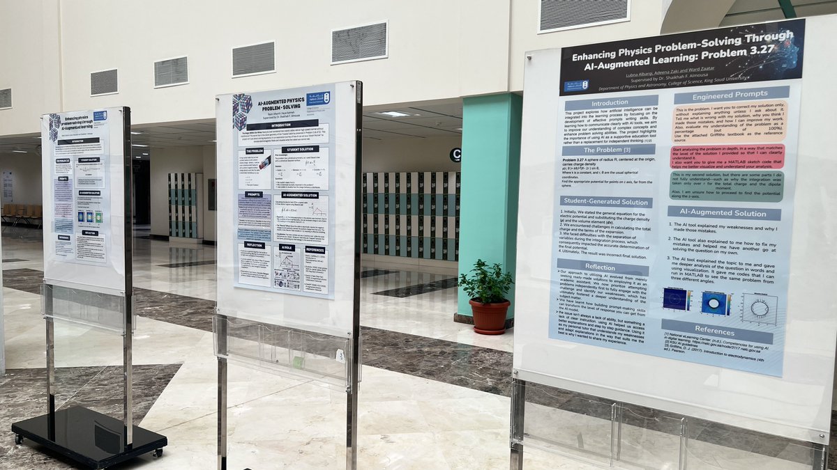 Sc_training_Ksu's tweet photo. #تغطية 📷

فعالية "RUBIQ المساعد الذكي لتعزيز حل المسائل الفيزيائية"

قدمتها: د.شيخة الموسى

وهو نظام ذكاء اصطناعي طُوّر لدعم تعلم الفيزياء وتنمية مهارات حل المسائل والتفكير التحليلي من خلال تجربة منهجية في مقرر الكهرومغناطيسية لاستخراج أكثر أوامر التلقين فاعلية في حل المسائل. https://t.co/tYFwDHpT33