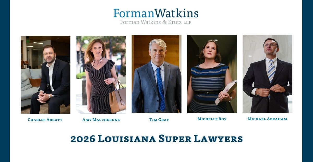 FormanWatkins's tweet photo. Several FormanWatkins attorneys have been recognized in the 2026 Louisiana Super Lawyers &amp; Rising Stars lists. Congratulations to our honorees on this well-deserved recognition.

Read more: https://t.co/tWJW8i6Rwk https://t.co/gIl9KVM4xo